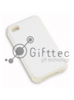 IPhone 4/4S - Белый пр/ударный чехол матовый пластик с БЕЛЫМ силикон.бампером (для 3D-машины вакуумной) 11008