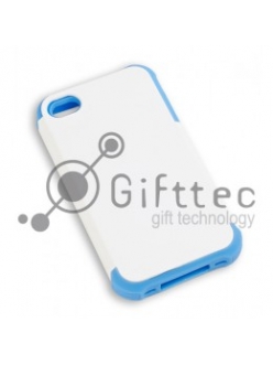 IPhone 4/4S - Белый пр/ударный чехол матовый пластик с СИНИМ силикон.бампером (для 3D-машины вакуумной) 11011