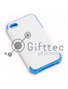 IPhone 4/4S - Белый пр/ударный чехол глянцевый пластик с СИНИМ силикон.бампером (для 3D-машины вакуумной) 11012