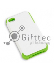 IPhone 4/4S - Белый пр/ударный чехол матовый пластик с ЗЕЛЁНЫМ силикон.бампером (для 3D-машины вакуумной) 11015