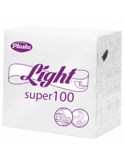 Салфетки бумажные PLUSHE Light, 1 слойн., 22,5х22,5см, белые, 90шт. 115497