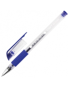 Ручка гелевая "STAFF "EVERYDAY" синяя, с грипом, корпус прозрачный, узел 0,5 мм, линия письма 0,35 мм, 141822