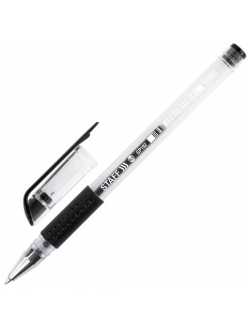 Ручка гелевая "STAFF "EVERYDAY" черная, с грипом, корпус прозрачный, узел 0,5 мм, линия письма 0,35 мм, 141823
