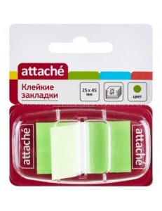 Закладки самокл.(45*25мм) 1*25л. зеленый, пластик, в диспенсере "Attache" 166082