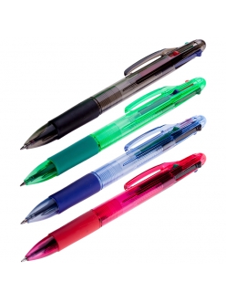 Ручка шариковая автоматическая "OfficeSpace" четырехцветная, с резиновым грипом (0,7мм) син/черн/крас/зелен. <BPR4_2934> "Спейс" 198405