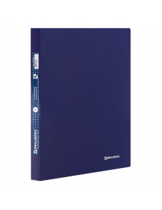 Папка с боковым металлическим прижимом и внутренним карманом, 0,6мм, до 100 листов, темно-синяя "BRAUBERG "Диагональ" 221357