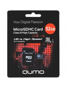 Карта памяти 32Gb micro SDHC Class10+SDадаптер QUMO QM32GMICSDHC10