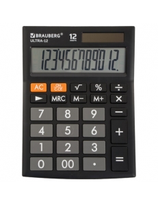 Калькулятор BRAUBERG 12разр., настольный, двойное питание <ULTRA-12-BK> 192x143мм 250491