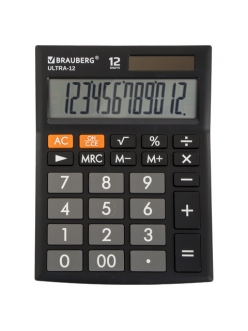 Калькулятор BRAUBERG 12разр., настольный, двойное питание <ULTRA-12-BK> 192x143мм 250491