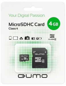 Карта памяти 4Gb micro SDHC Class 4+SDадаптер QUMO QM4GMICSDHC4