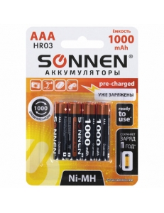 Аккумулятор SONNEN R3/AAA NiMH 1000mAh 4BL 455610