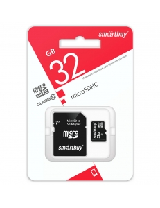 Карта памяти 32Gb micro SDHC Class10+SDадаптер SmartBuy SB32GBSDCL10-01LE